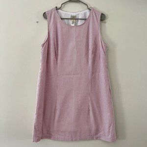LL Bean Pink Striped Seersucker Sleeveless Shift Dress 18 PETITE